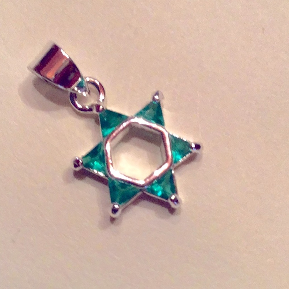 New Sterling Silver Star of David Pendant. Light Turquoise CZ’s 1/2” dia